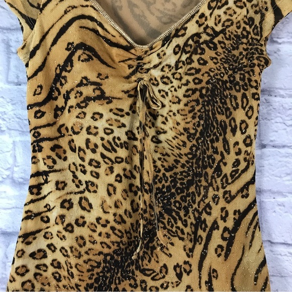 NWOT Animal Print Top Blushé Sweetheart Neckline Ruched with Ties Made in Turkey - Picture 2 of 8